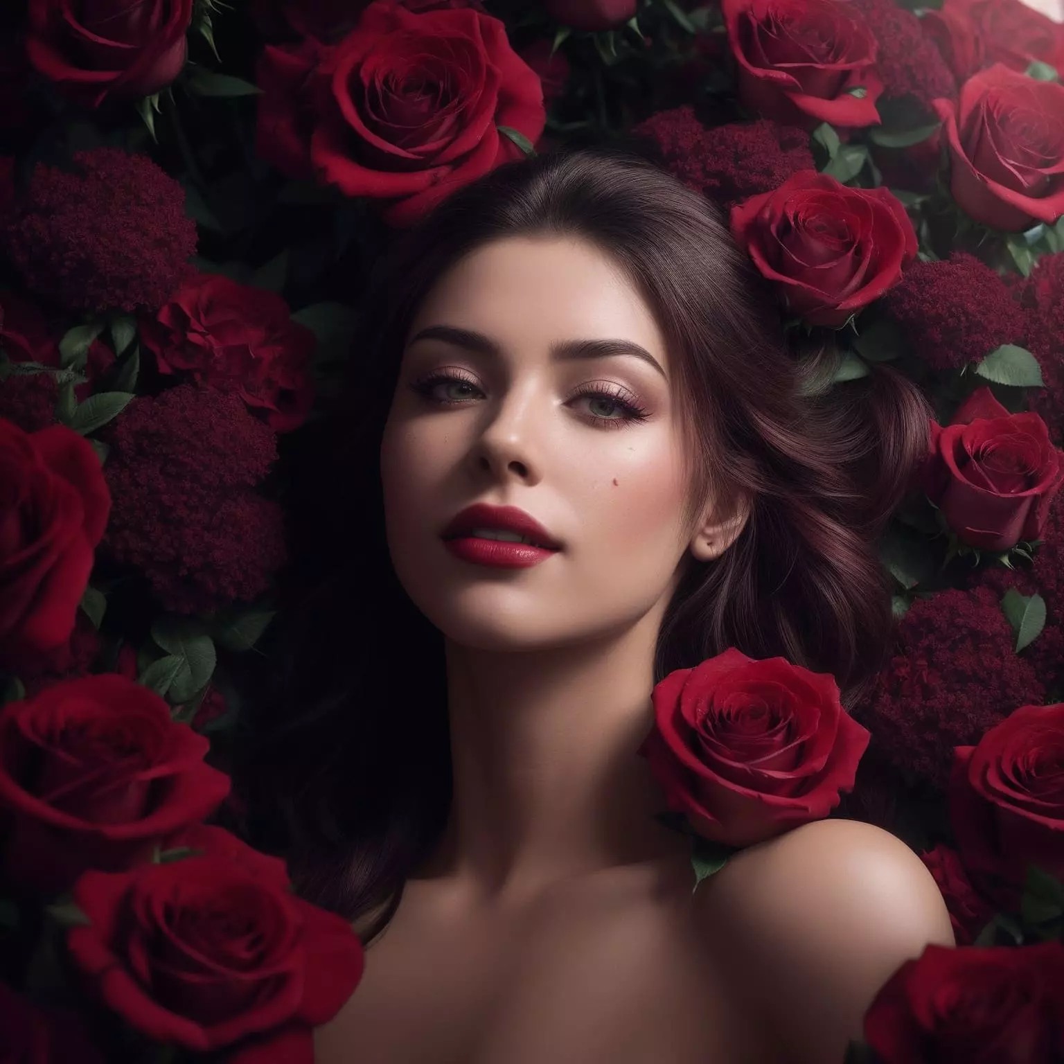 Woman among roses